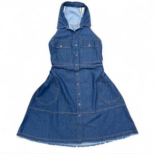 Stylish Blue Denim Halter Dress